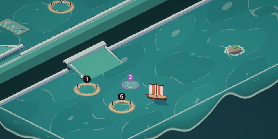 A dark chasm cuts across the sea; a ramp leads over the edge towards a gate